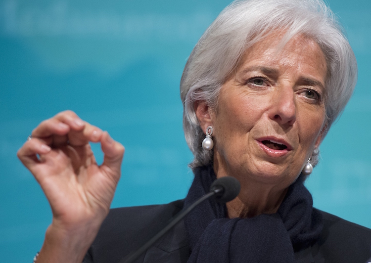 IMF Managing Director Christine Lagarde speaks about the state of the US, Greek and global economy during a press conference at IMF Headquarters in Washington, DC, June 4, 2015. AFP PHOTO / SAUL LOEB        (Photo credit should read SAUL LOEB/AFP/Getty Images)