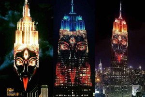 On August 8, 2015 the Goddess Kali, Hindu god of death and destruction was projected on the Empire State Building in New York City as shown in this photo.