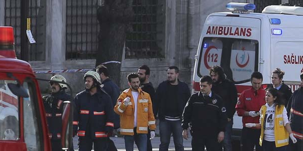 Emergency personnel respond to the site of an explosion in Turkey on Jan. 12, 2016