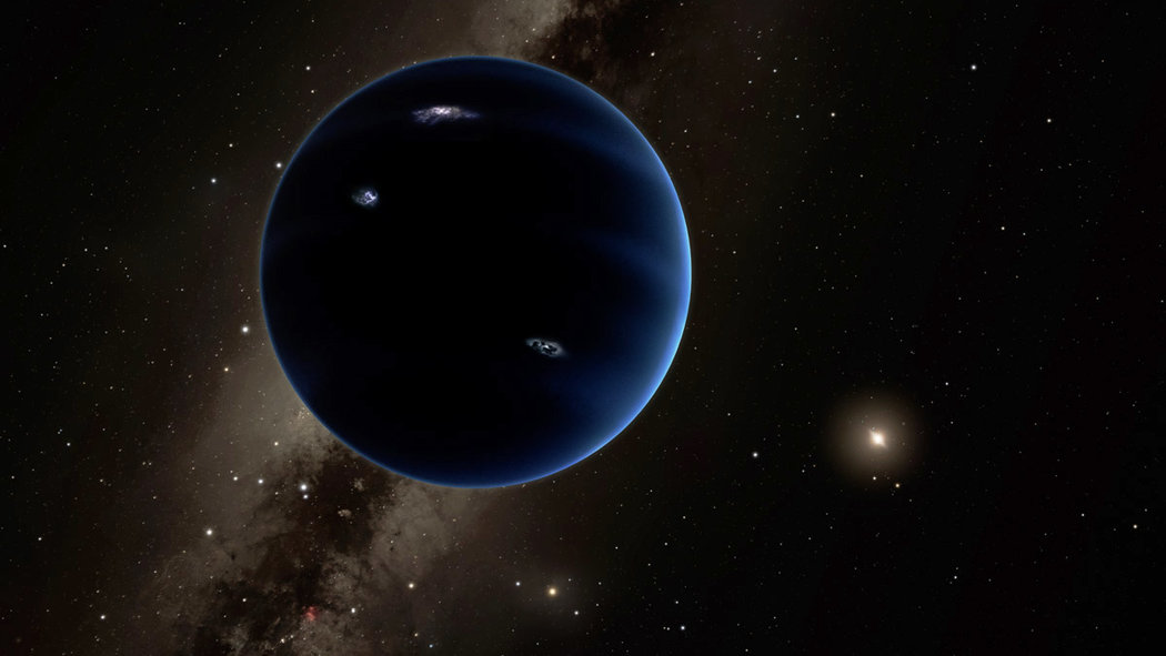 An artist’s impression of a possible ninth planet. It would be quite large — at least as big as Earth — with a thick atmosphere around a rocky core. Credit California Institute of Techonology
