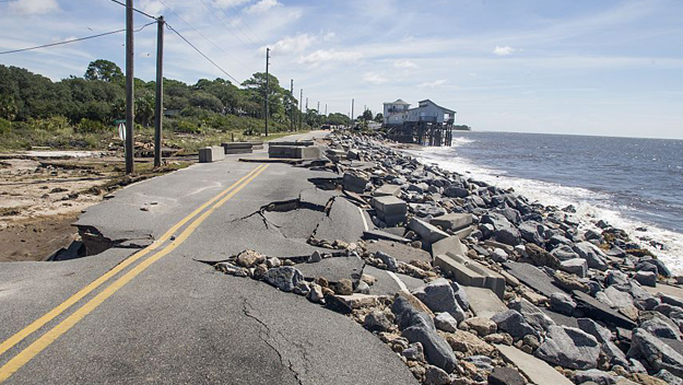 Alligator Point road collapsed during the storm surge from Hurricane Hermine at Alligator Point, Florida