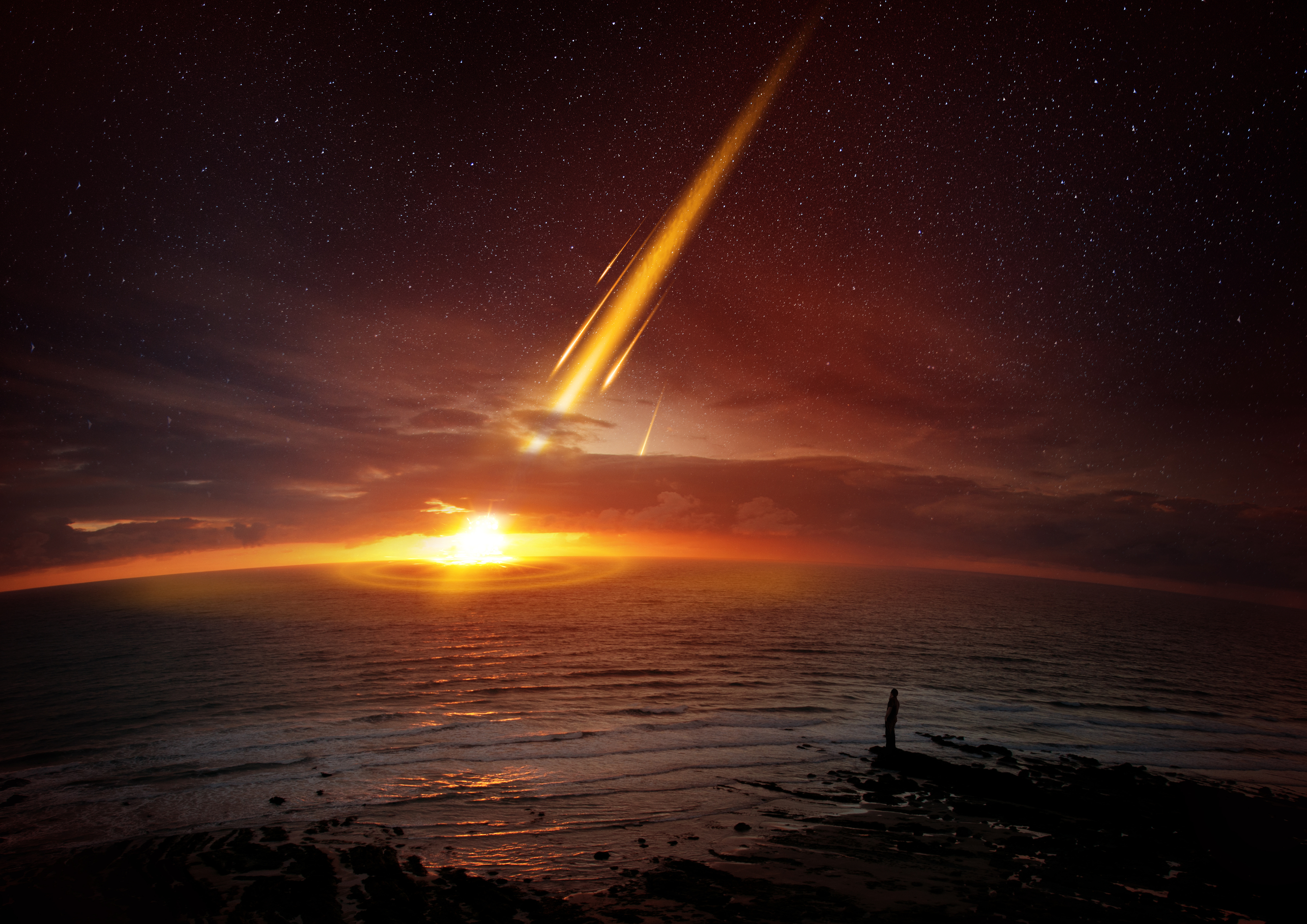Жизнь после метеорита. Кометы и метеориты. Падающий метеорит. Комета в небе. Болид космос.